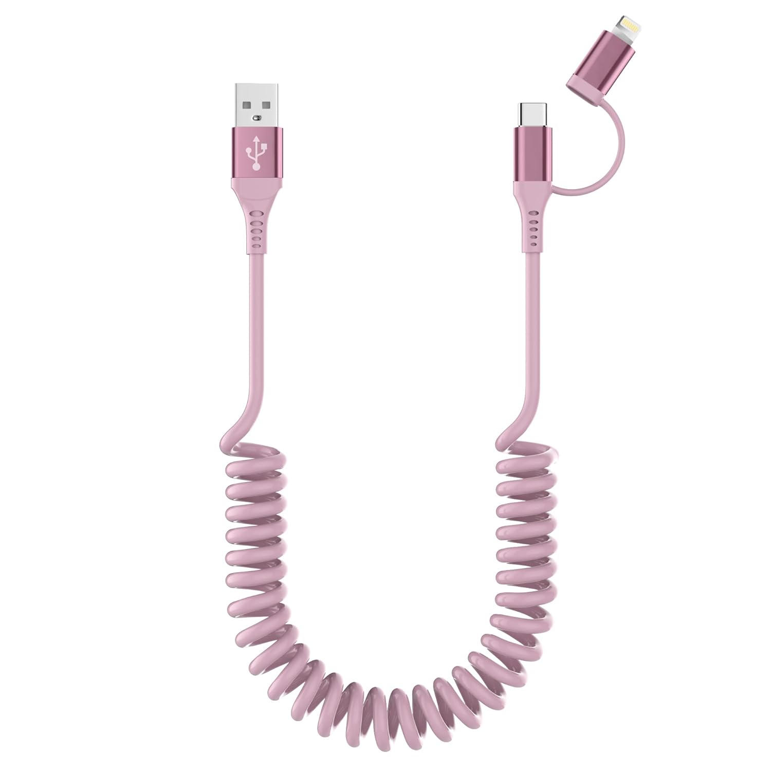 2-in-1 Coiled Lightning Cable Pink - MFi Certified & Fast Charging