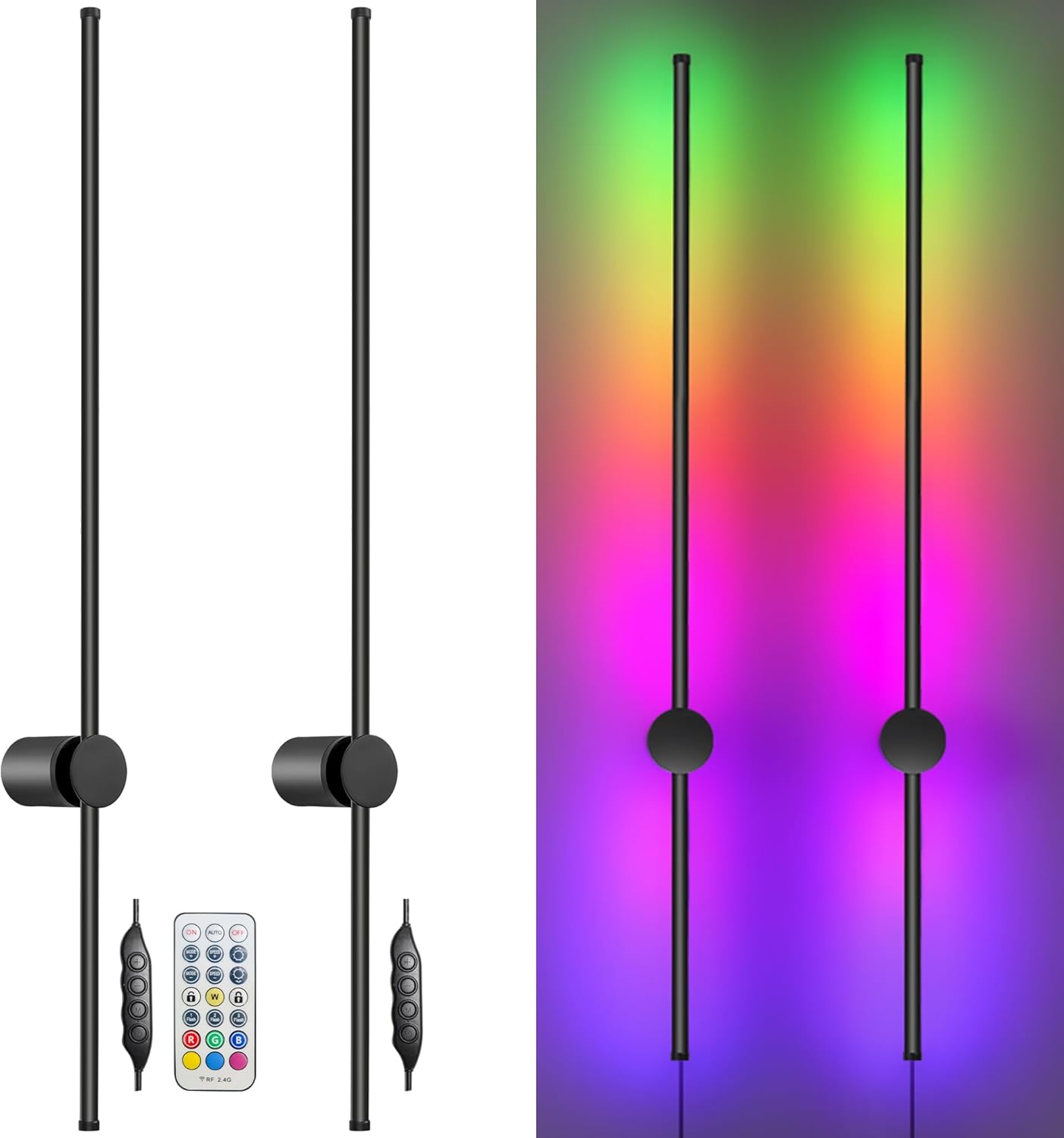 RGB LED Wall Sconces Set of Two with Remote Control Features