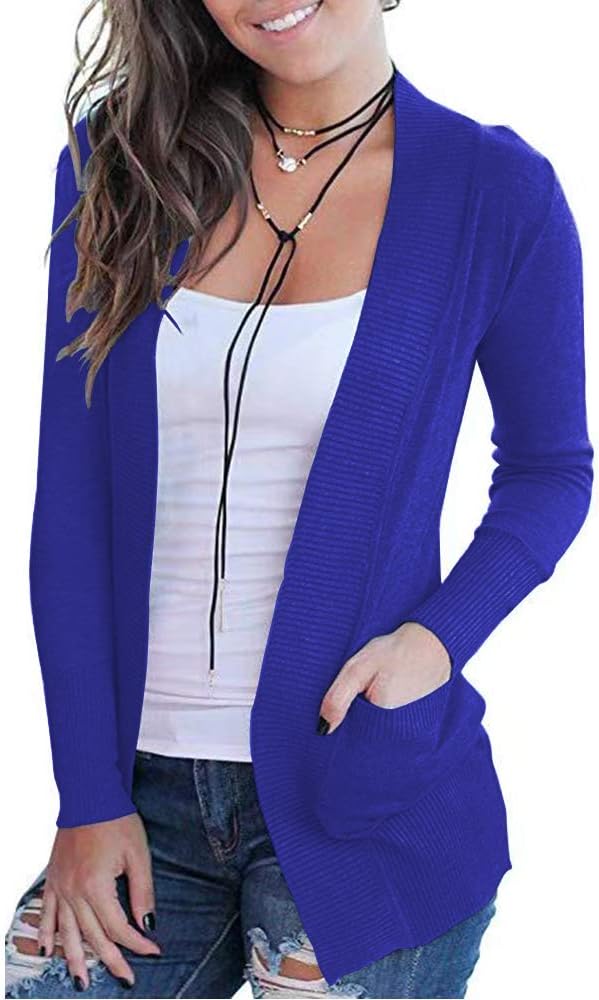 VOIANLIMO Women's Open Front Casual Long Sleeve Cardigan