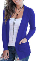 Women's Open Front Royal Blue Knit Cardigan - Lightweight Layering