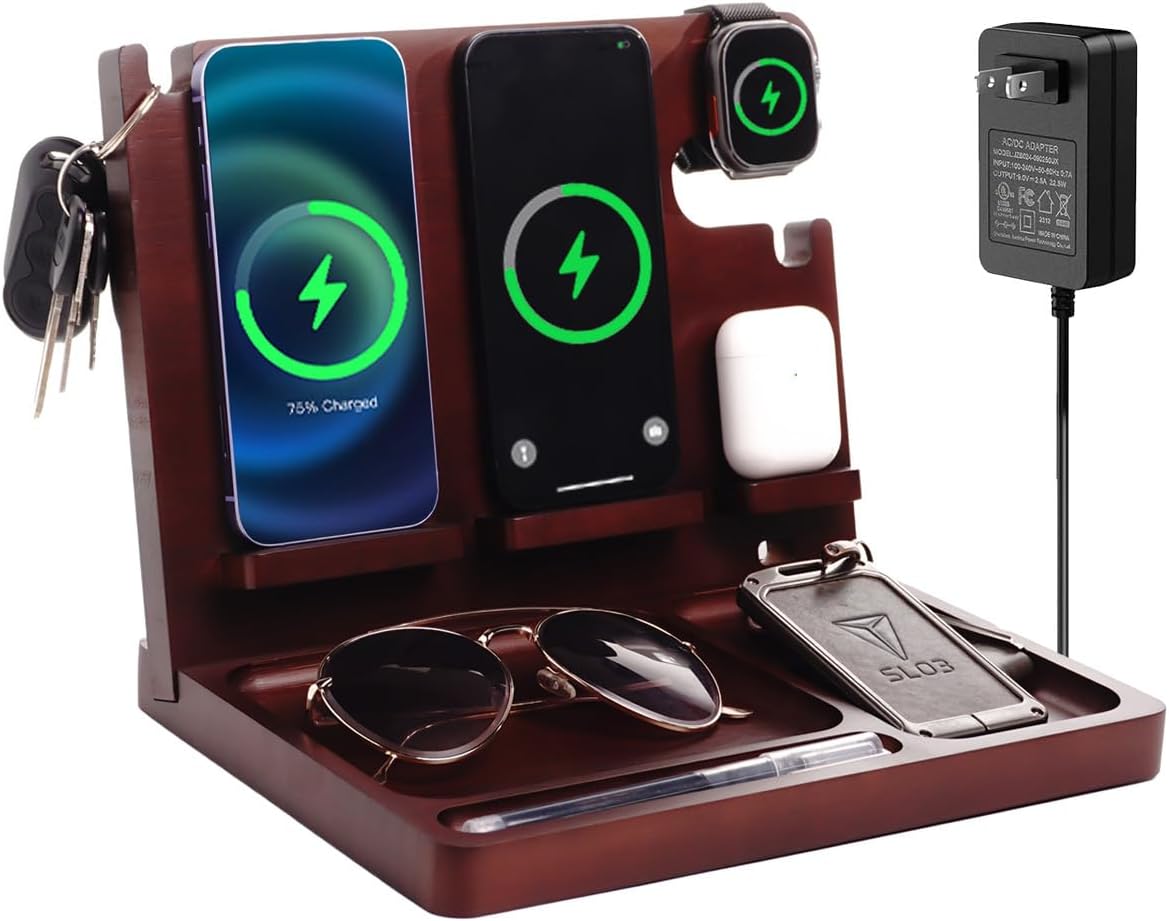 Wood Phone Docking Station with Fast Charging for Multiple Devices