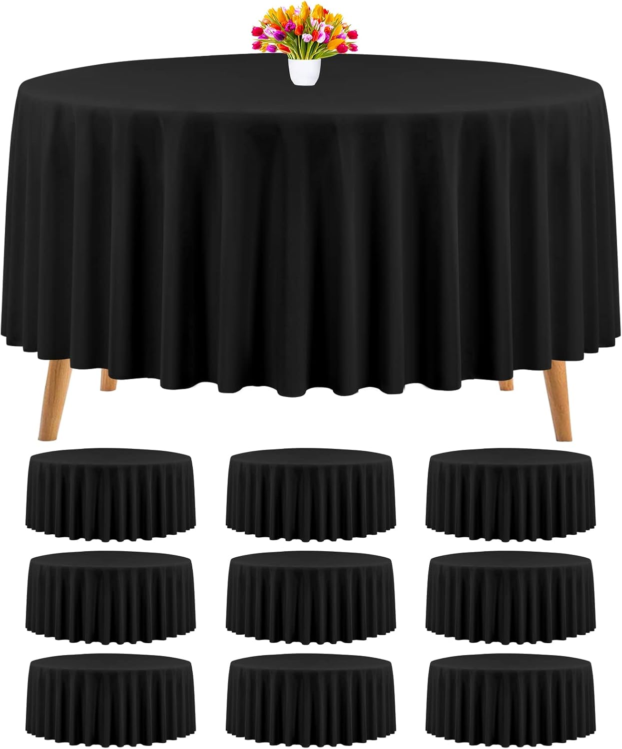 10 Packs 108 Inch Black Round Tablecloths for Events and Parties