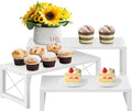 White 3-Tier Cupcake Stand & Wooden Display Riser - Rustic Dessert