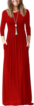 Women's 3/4 Sleeve Floral Maxi Dress with Pockets - Comfortable Fit