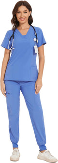COZYFIT Scrubs for Women V-Neck Top & Cargo Pants Set (Style JB7Y)