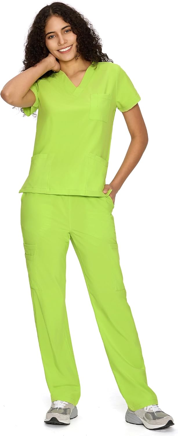 COZYFIT Scrubs for Women Set - V-Neck Top & Straight Leg Pants