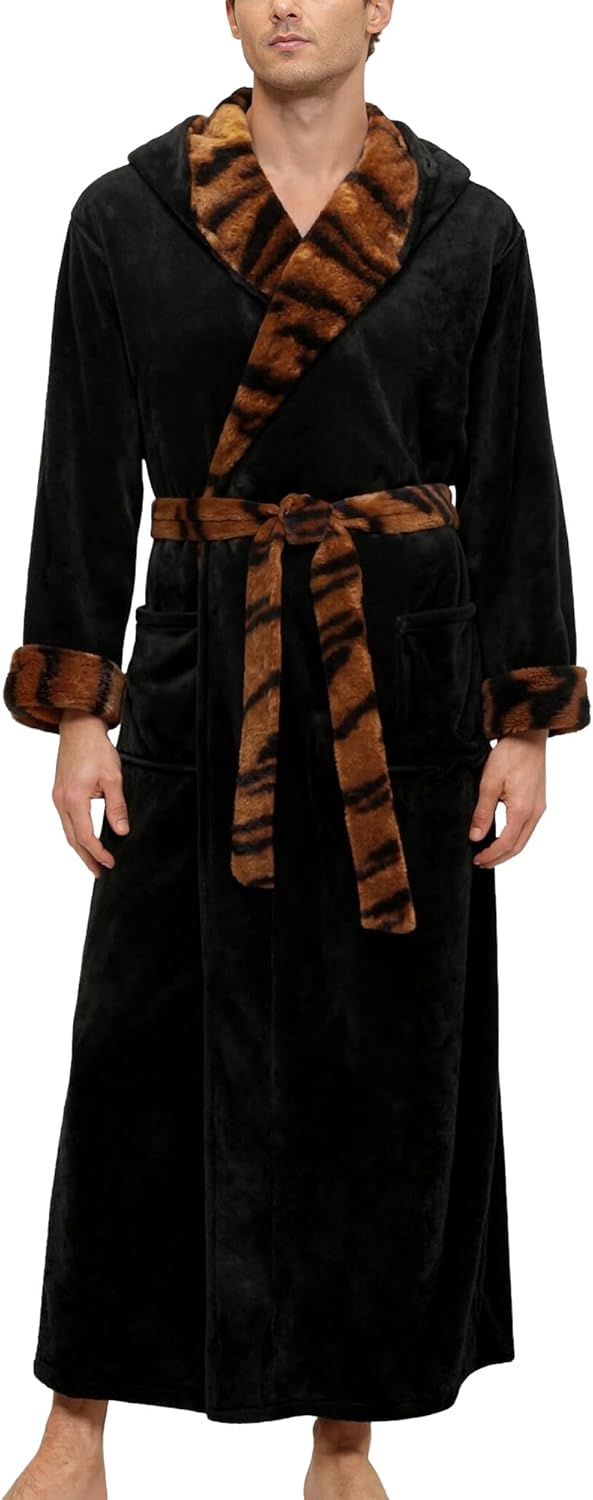 Plush Fleece Hooded Bathrobe for Men - Thick and Warm Comfort