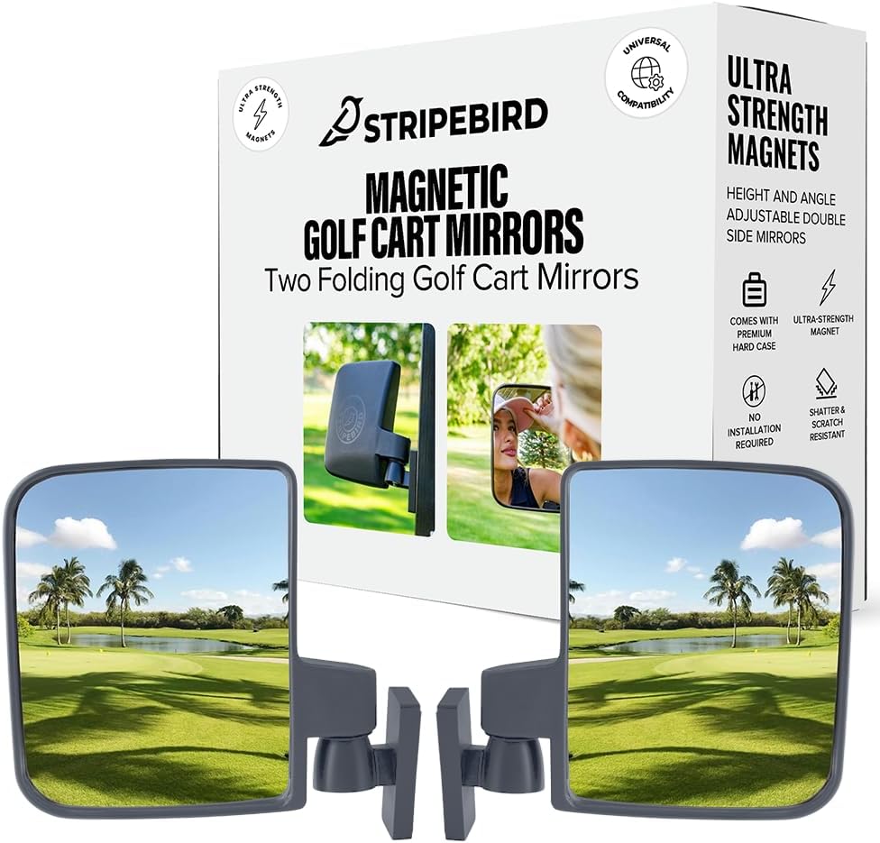 Magnetic Golf Cart Mirrors 2.0 - No Drilling, Ultra-Strength