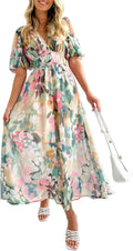 Women's Floral Maxi Dress Summer Fall Wedding Guest Dress - Flattering
