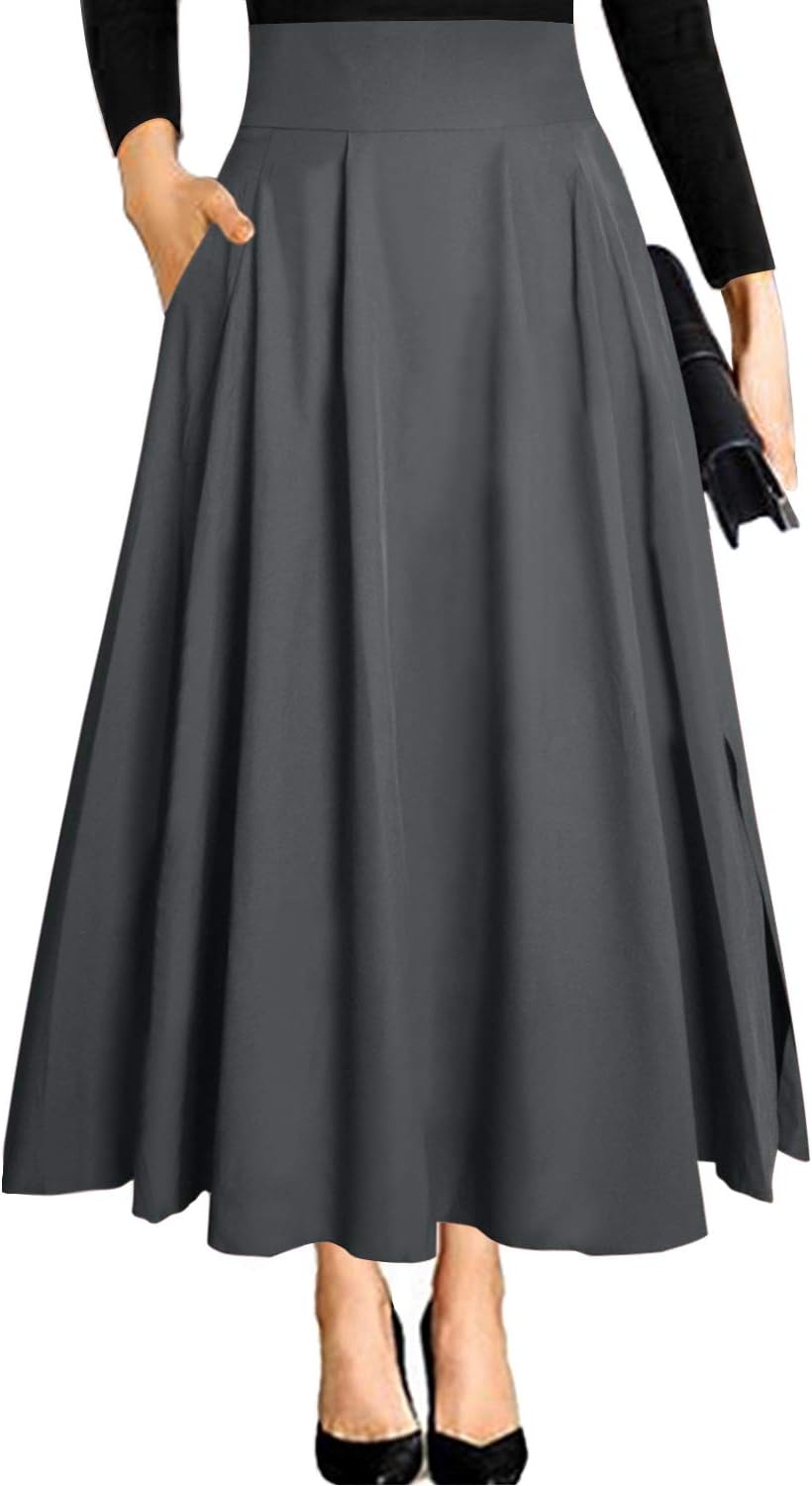RANPHEE Women's Ankle Length High Waist A-line Flowy Skirt