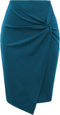 Wear to Work Pencil Skirt - High Waist Wrap Front Knee Length