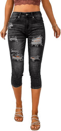 Vetinee Women's High Waisted Ripped Skinny Capri Jeans - Slim Stretch
