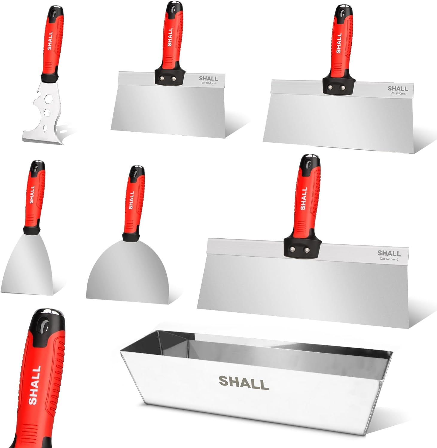 SHALL Drywall Tool Kit - 7 Pcs Stainless Steel Set for Finishing