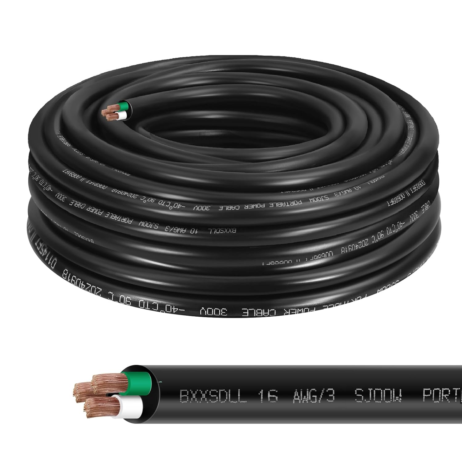 50FT 16/3 SJOOW Heavy Duty Copper Cord for Industrial Use