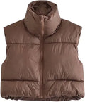Cropped Puffer Vest Zip Up Stand Collar Sleeveless - Chic Crop Vest