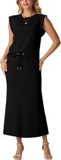 Women Summer 2 Piece Set Round Neck Top & Fishtail Skirt - Versatile