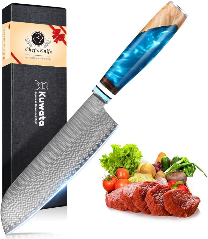 Kuwata Santoku Knife: Professional VG10 Damascus Steel Chef Knife