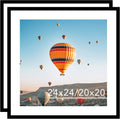 24x24 Picture Frame Set of 2 Black with 20x20 Mat - Safe Plexiglass