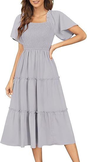 Zattcas Women's Boho Midi Dress with Flutter Sleeves for Summer