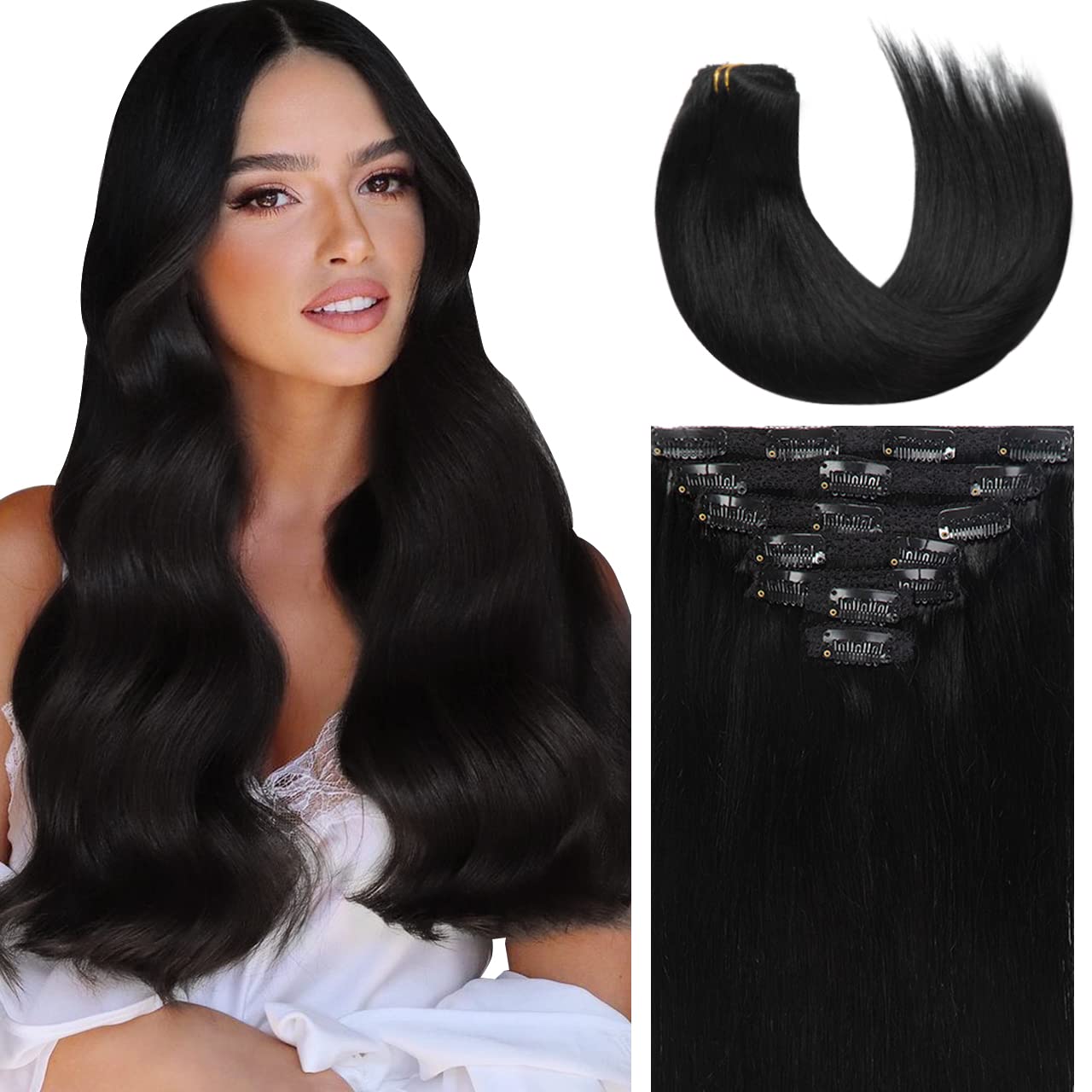 Lacer 22 Inch Full Head Silky Straight Human Hair Extensions
