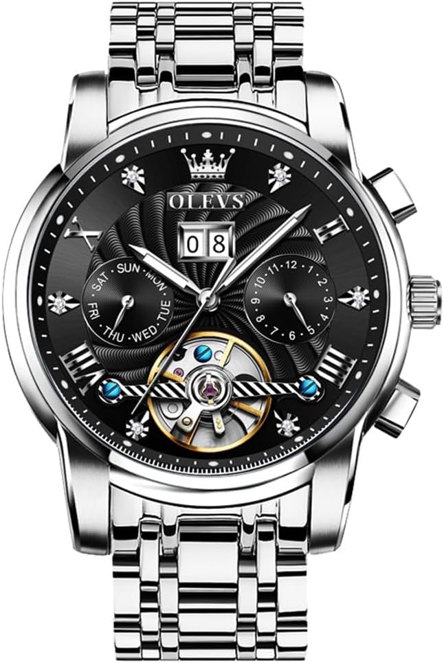 OLEVS Men Automatic Watch Skeleton Luxury Multi Calendar Design