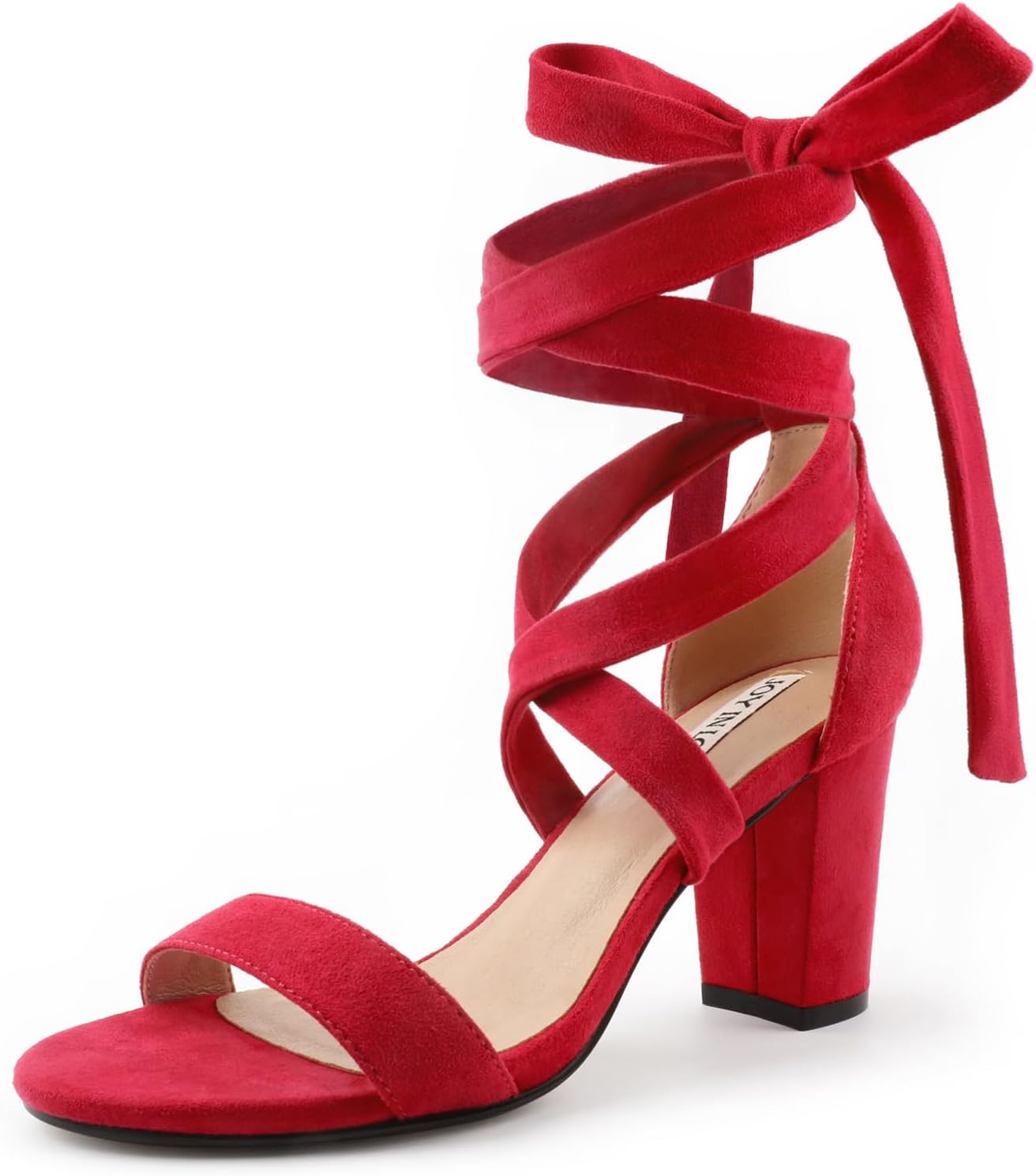 JOY IN LOVE Women's Lace Up Heels 3 Inch Chunky Block Sandals