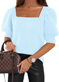 Womens Puff Short Sleeve Sweater Tops - Soft Knit Casual Essential