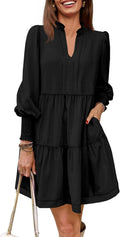 Imily Bela Womens Fall Long Sleeve Tunic Dress - Tiered Ruffle Comfort