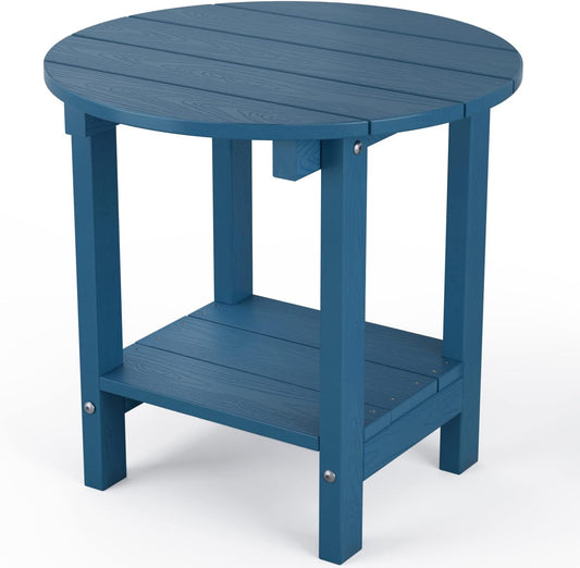 MXIMU Round Outdoor Side Table with Storage Shelf for Patio