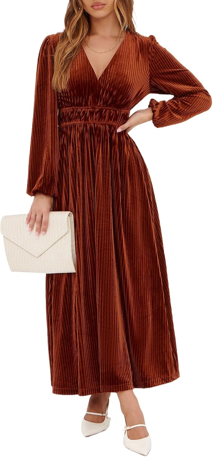 Sissyaki Women's Long Sleeve Velvet Maxi Dress for All Occasions