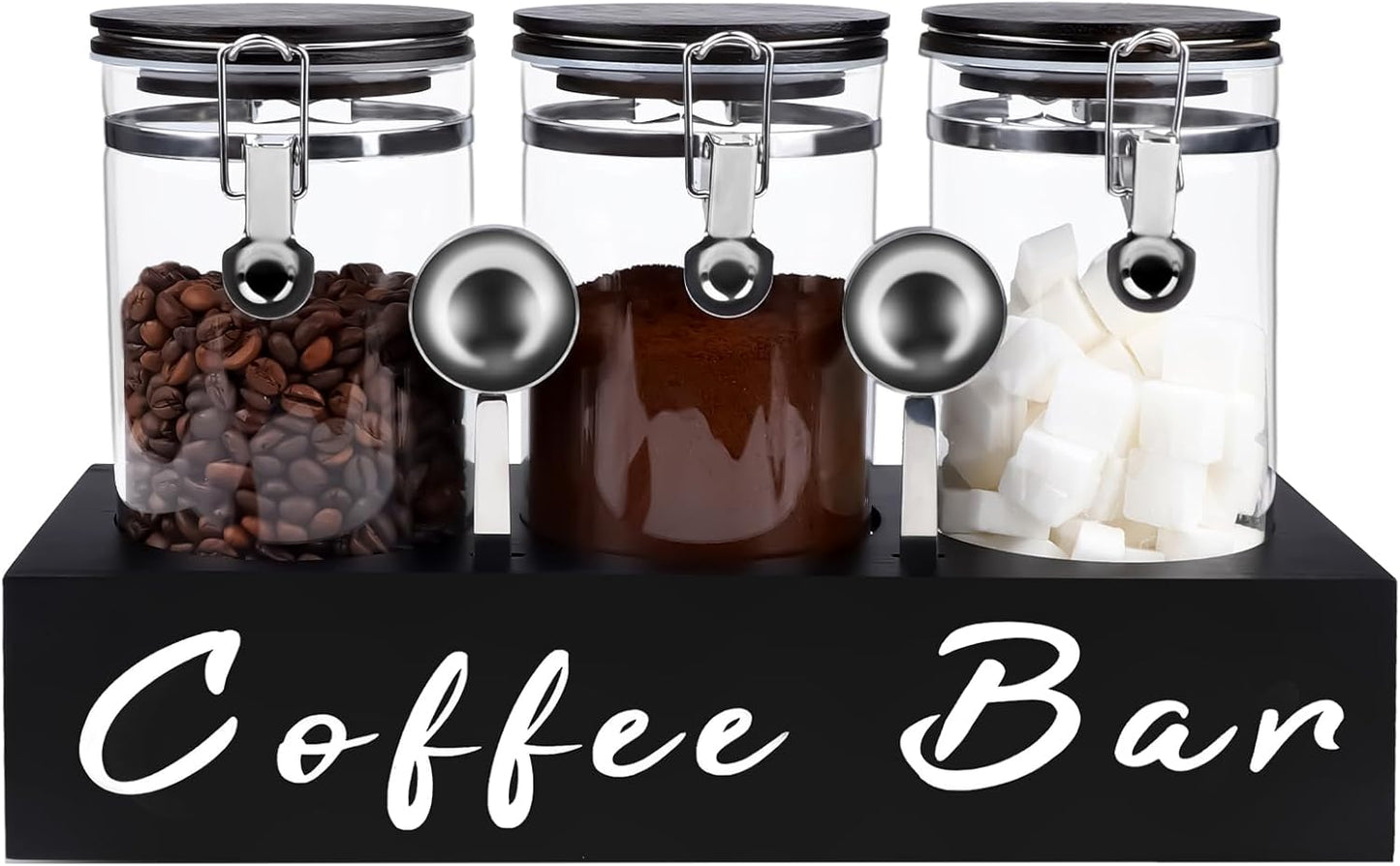 3 x 54 oz Glass Coffee Bean Storage Container Set for Kitchen