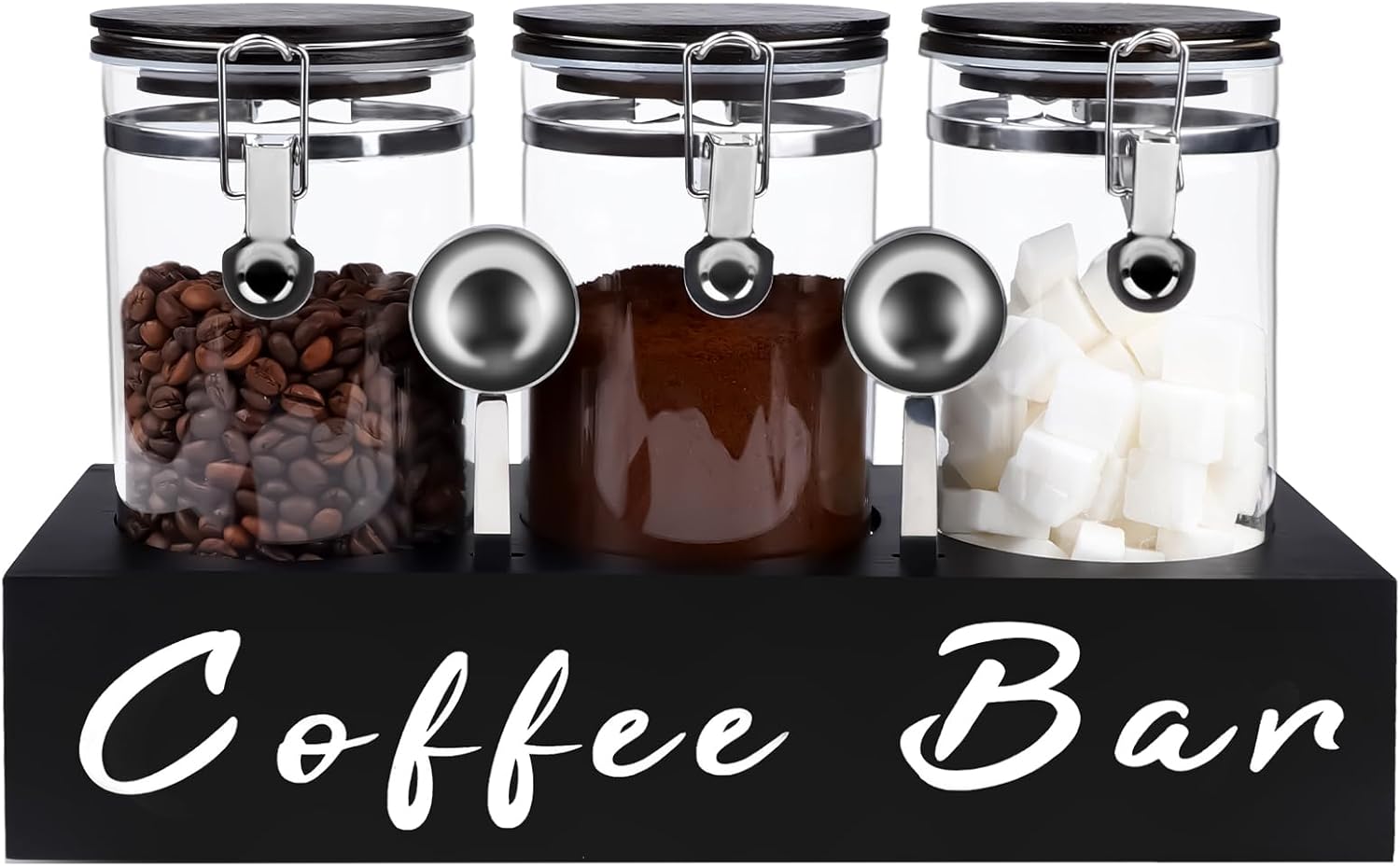3 x 54 oz Glass Coffee Bean Storage Container Set for Kitchen