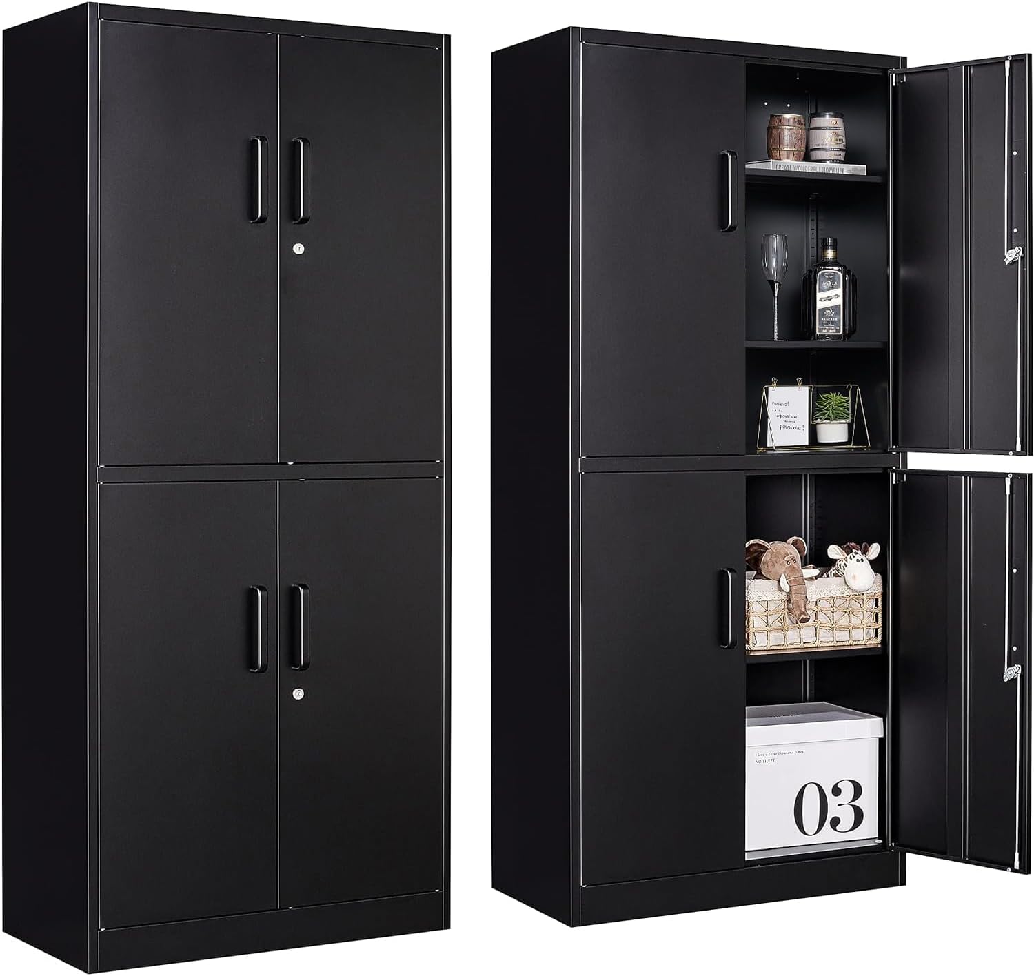 Metal Storage Cabinet with Lock and Adjustable Shelves for Home