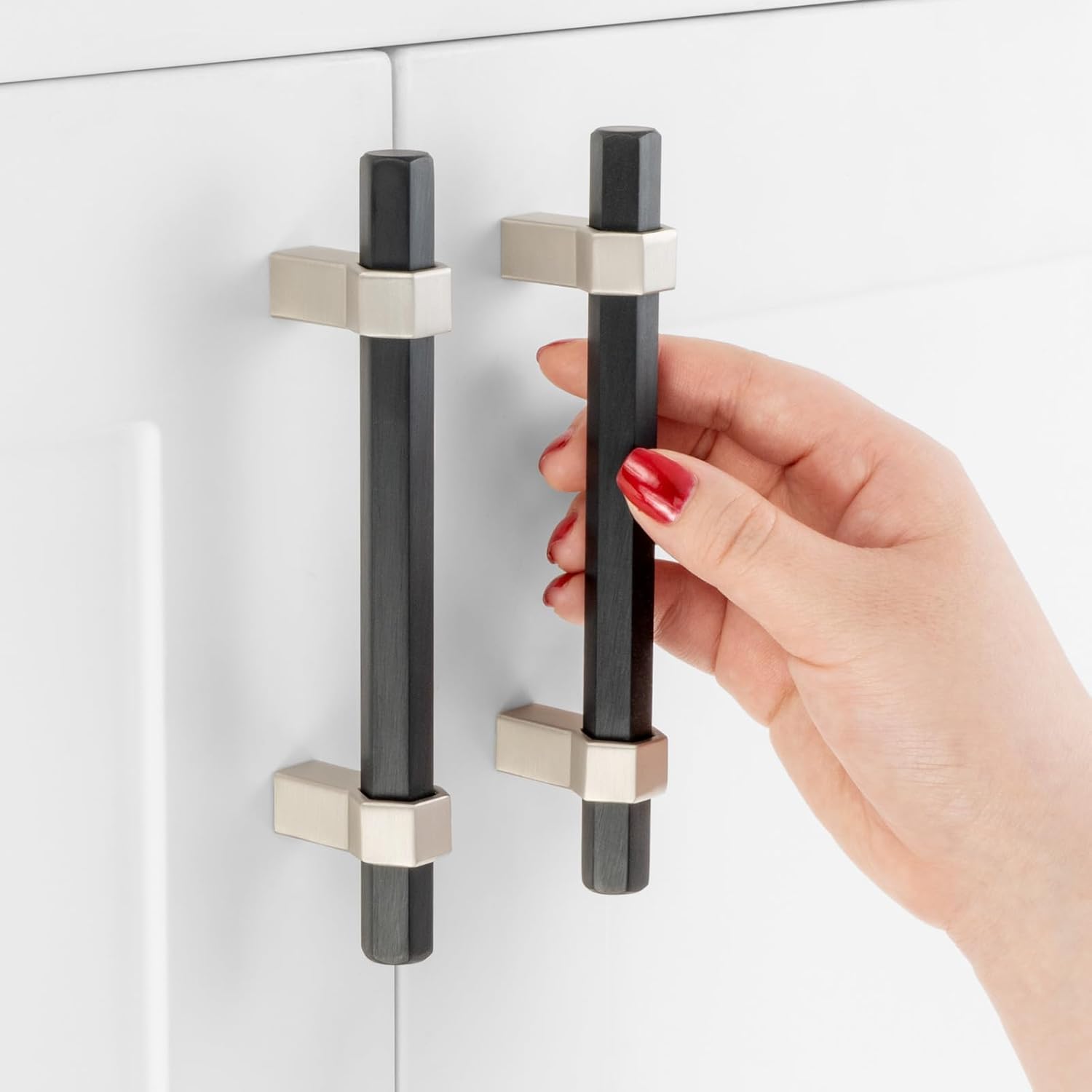 10 Pack Black and Nickel Cabinet Pulls for Modern Kitchens