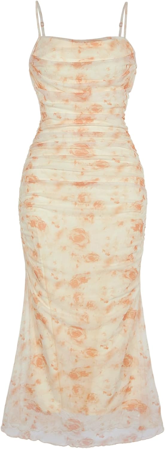 GORGLITTER Women's Floral Ruched Bodycon Midi Dress for All Occasions