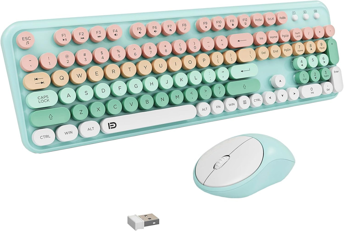 Wireless Keyboard and Mouse Combo with Stylish Retro Design