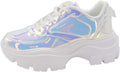 Chunky Platform Women Colorblock Sneakers - White Neon Green Fuchsia