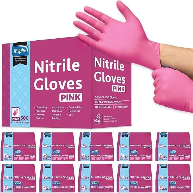Inspire Pink Gloves Disposable Nitrile for Hair and Nail Salons