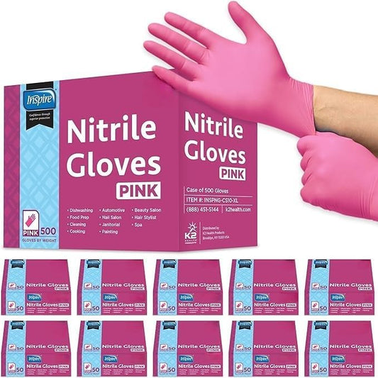 Inspire Pink Gloves Disposable Nitrile for Hair and Nail Salons