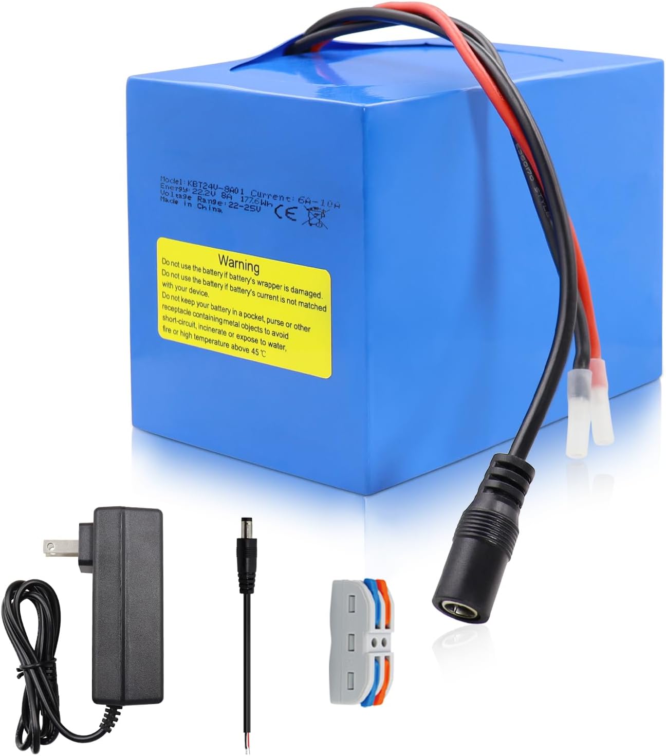 KBT 24V 8Ah Rechargeable Lithium Battery with Charger and Cable
