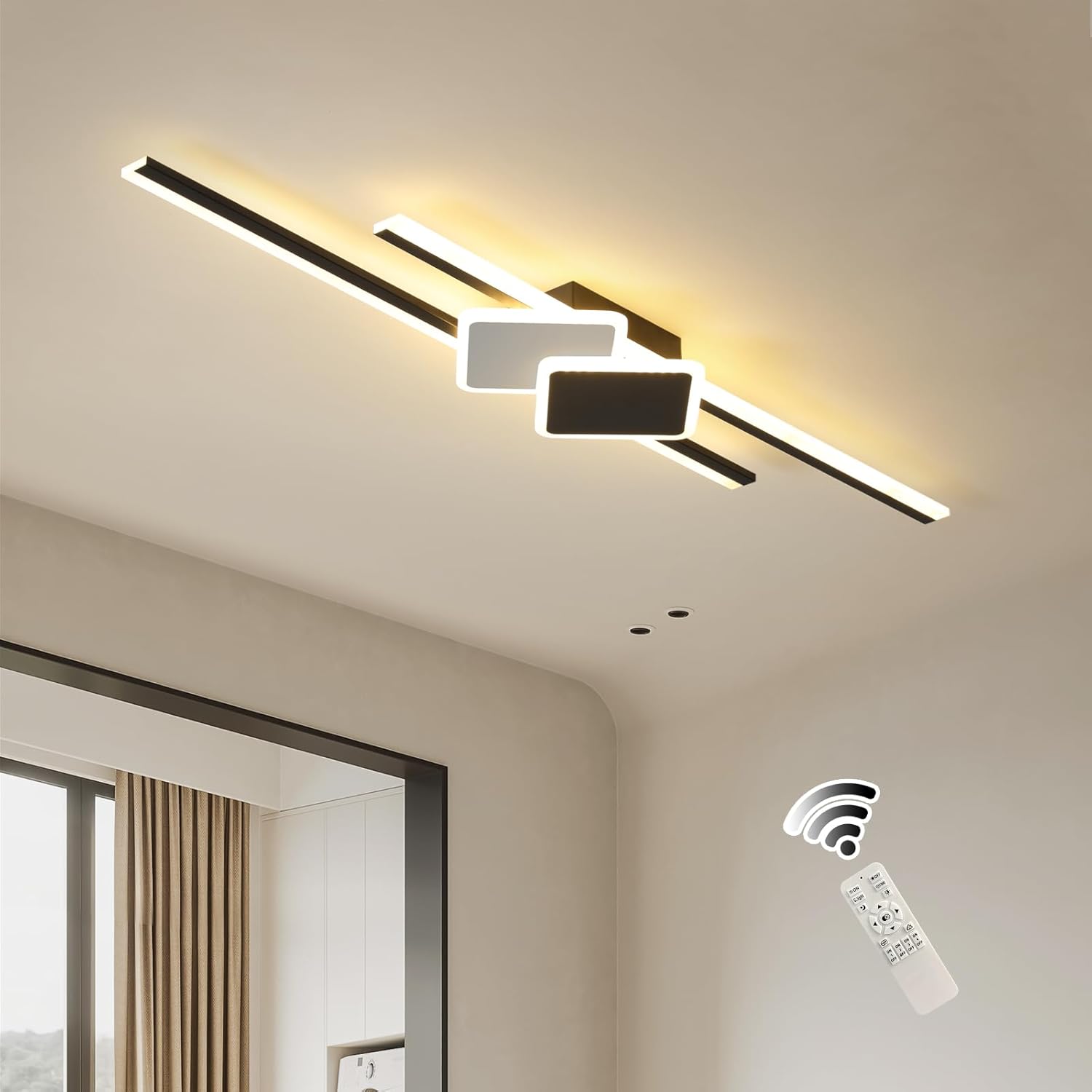 Qcyuui Linear Ceiling Light Modern LED Dimmable Fixture 39.4in