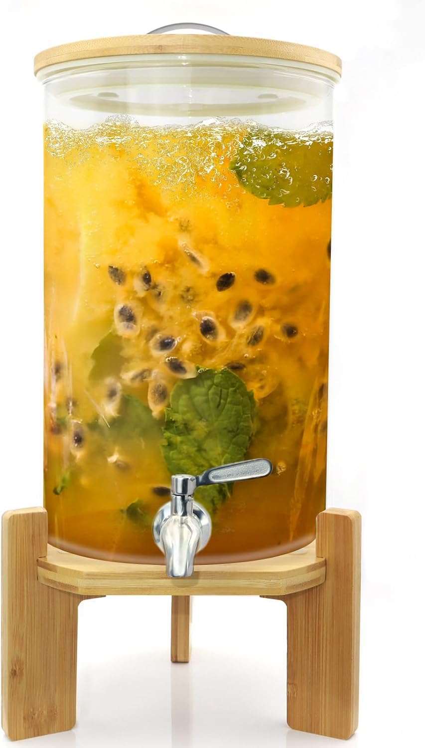 Glass Drink Dispenser with Stand for Parties and Gatherings