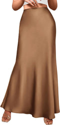 Womens Fall Mermaid Maxi Skirt - High Waisted Satin Elegance