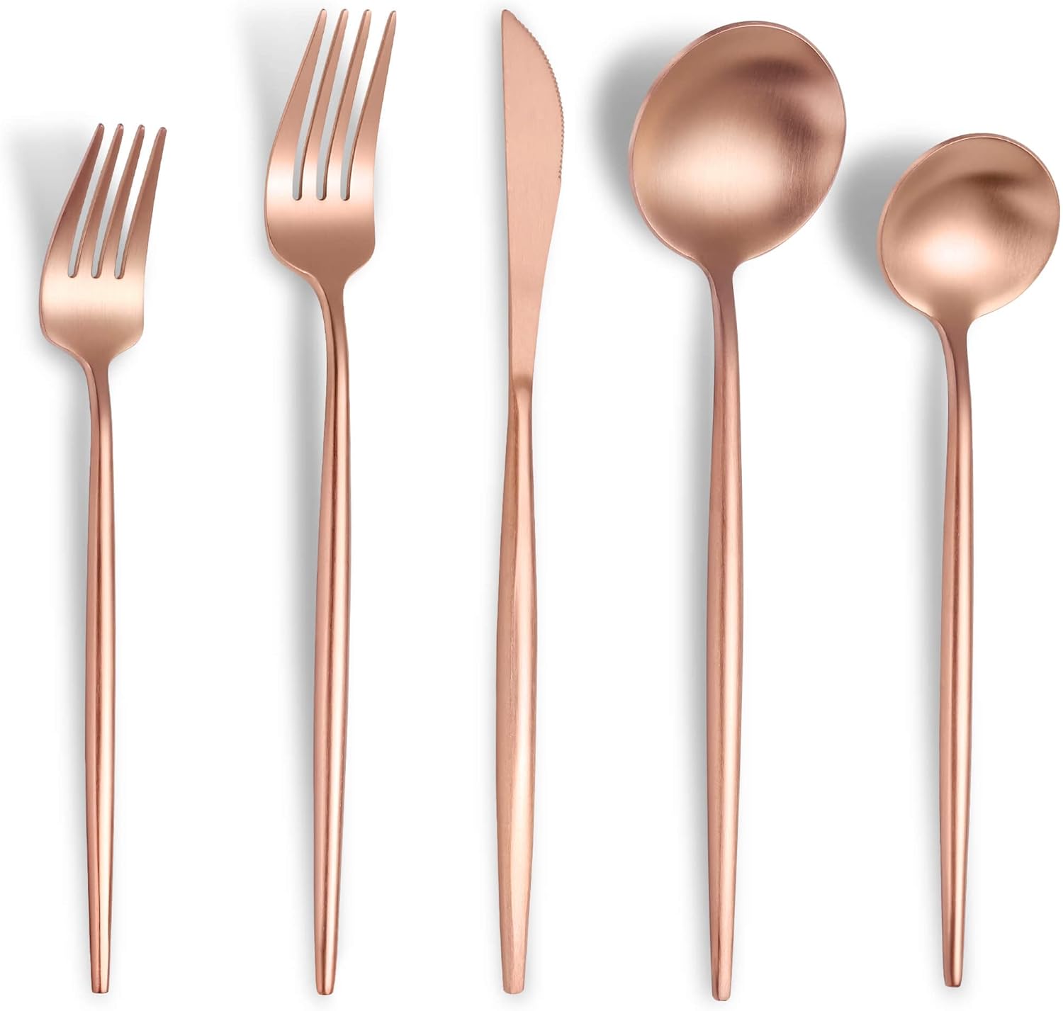 Matte Rose Gold Silverware Set for 6, Modern Cutlery Set
