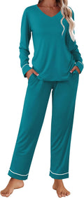 Ekouaer Womens Pajama Set 2 Piece V-neck Long Sleeve Lounge Set