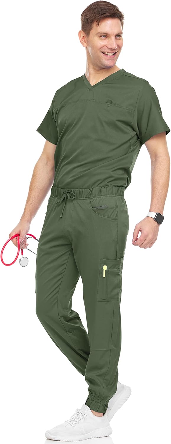 Medichic Men's Workwear Stretch V-Neck Scrub Joggers Set Review
