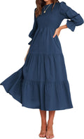 Women Casual Long Sleeve Crew Neck Bohemian Flowy Maxi Dress BTFBM