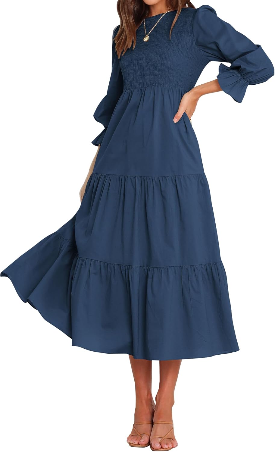 BTFBM Women Casual Long Sleeve Crew Neck Maxi Dress for Fall