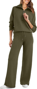 Womens 2 Piece Oversized Half Zip Sweatsuit Set - Cozy Lounge Wear
