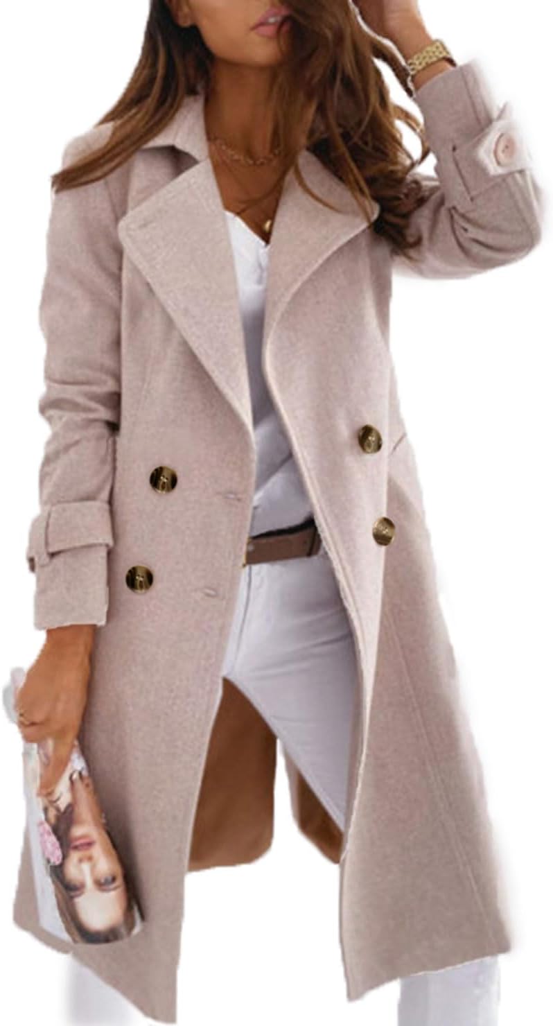 Elegant Double Breast Wool Blend Pea Coat for Women in Winter